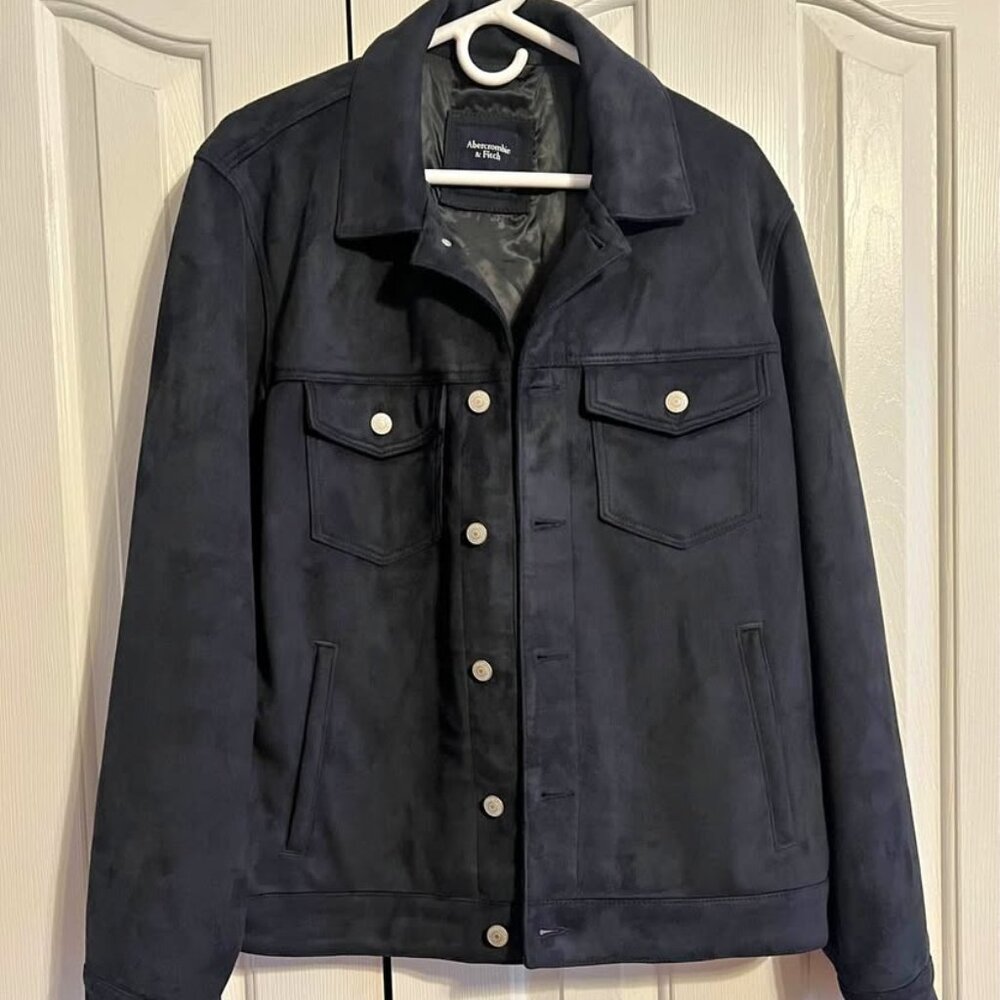 Faux Suede Dark Blue Trucker Jacket (XL)